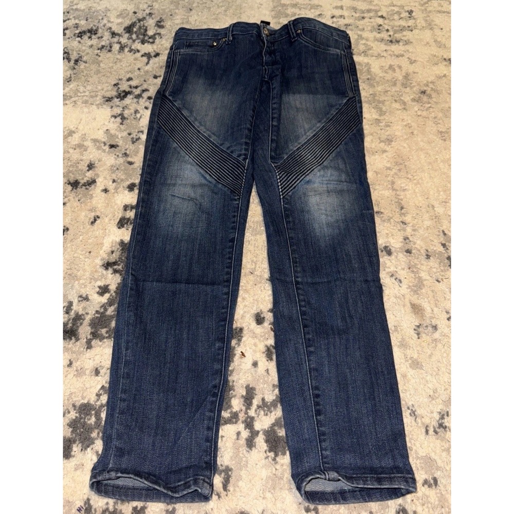 H & M Size 10 Womens Jeans Moto Style Straight Mid Rise Denim